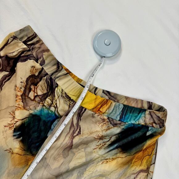 Blanc Abstract Mesh Flare Pants Large Earth Tone Sheer Print Y2K Art Girl Indie - Picture 8 of 14